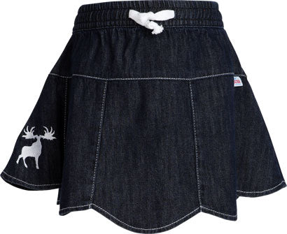 Girls Denim Shaped Skirt with Drawstring Waistband and Embroidery
