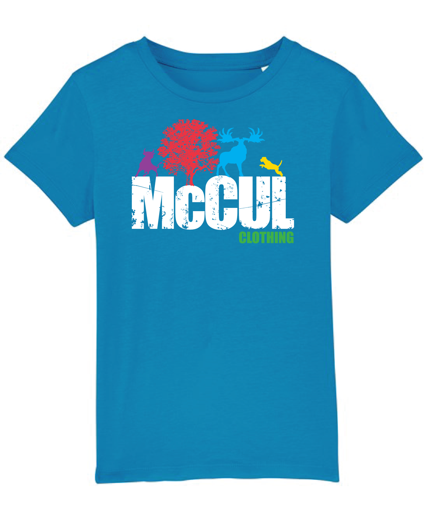 Boys New Azure Organic tee shirt with McCul logo.