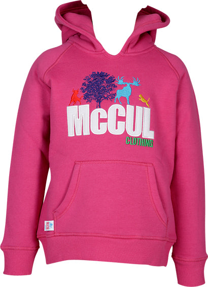 Girls Cerise Fleece Hoody with Multi Colour McCul Embroidered Logo