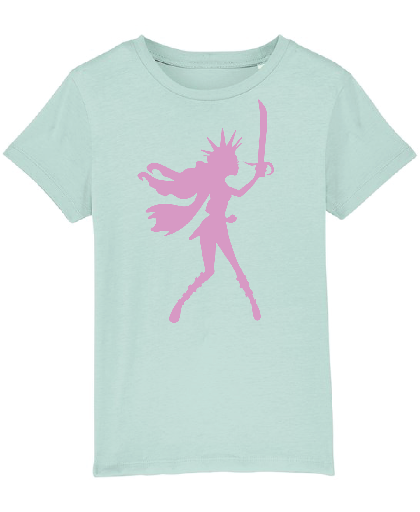 Girls New Organic Caribbean tee shirt with Pink Pirate Queen flock print
