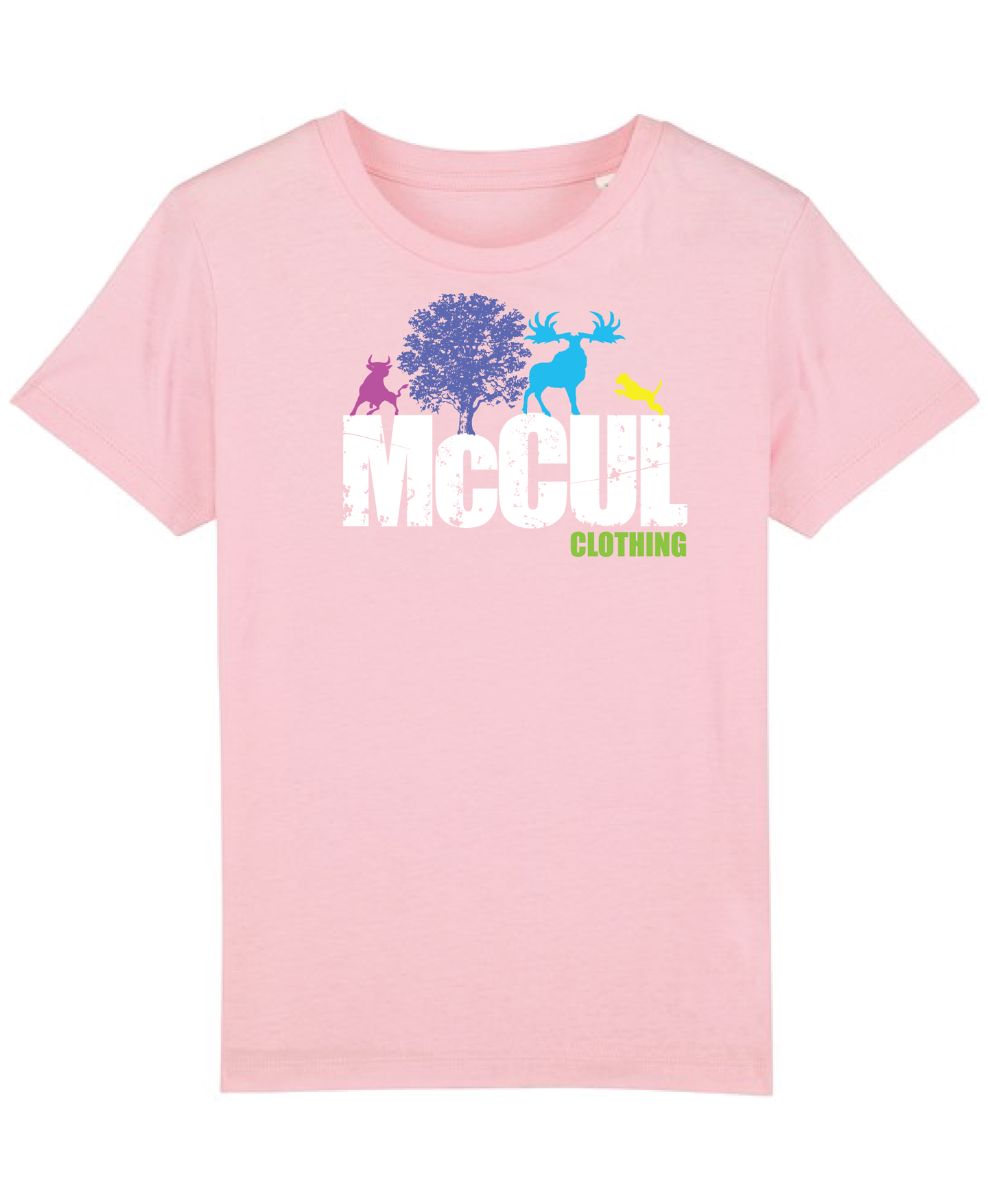 Girls New Pink Organic tee shirt with McCul print