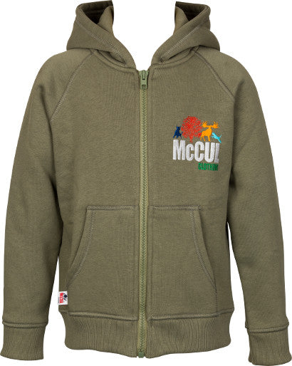 Boys Olive Green Fleece Zip Hooded Jacket with Embroidery