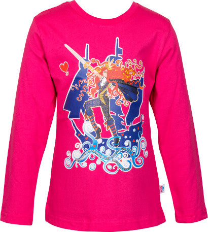 Girls Cerise Long Sleeve Top with Pirate Queen Full Colour Print