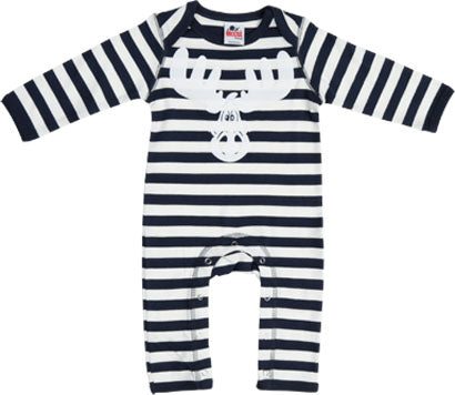 Babies Navy/White Stripe Soft and Stretchy Rompasuit with Flock Cartoon Elk