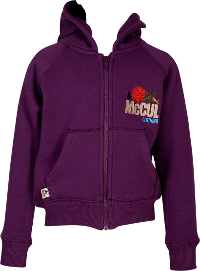 Girls Aubergine Fleece Zip Jacket with McCul Embroidered Logo