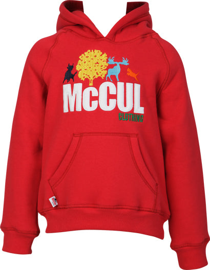 Girls Red Fleece Hooded Top with McCul Embroidered Logo