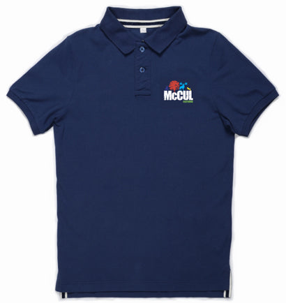 Mens Navy Heavyweight Cotton Pique Polo Shirt with McCul Multi Colour Embroidery