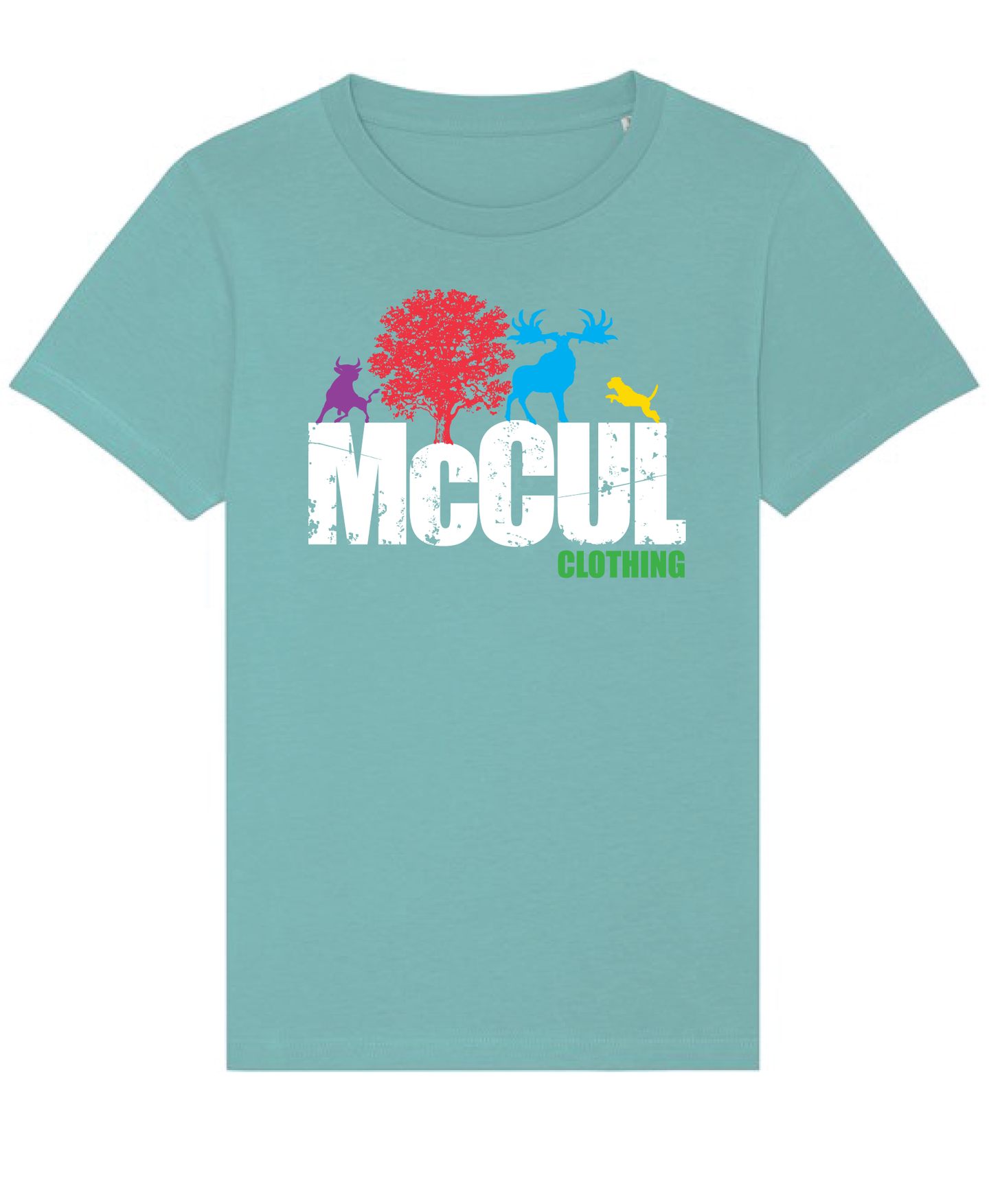 Boys New Teal Organic tee shirt with McCul logo.