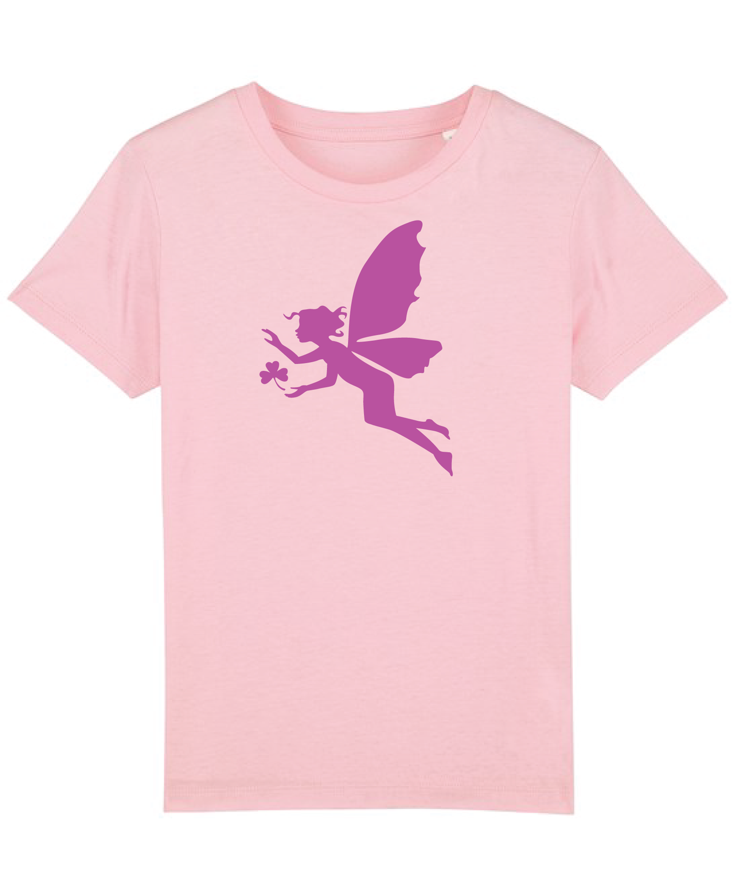Girls New Pink Organic tee shirt with Fairy flock print.