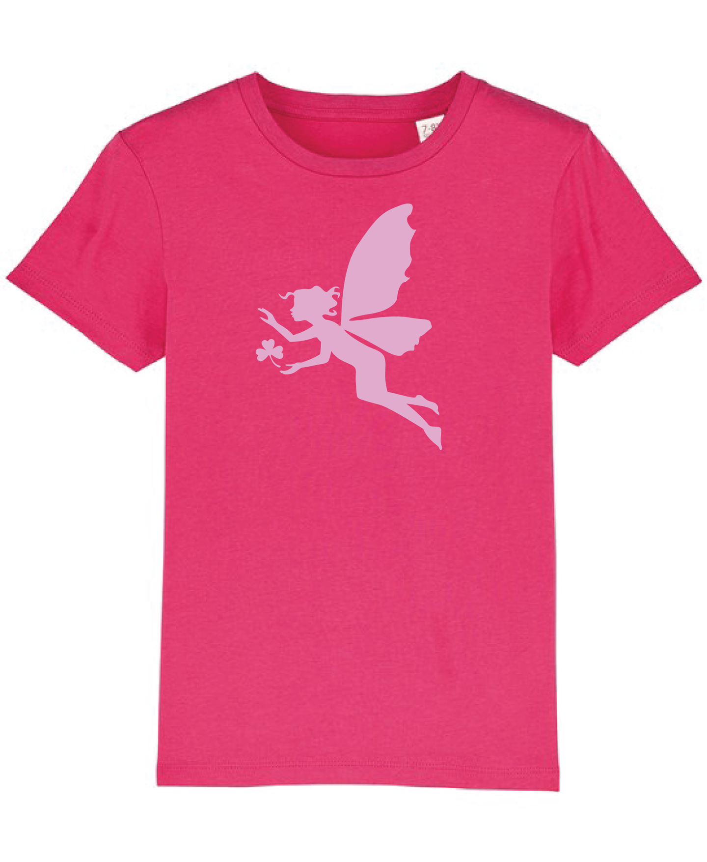 Girls New Raspberry Organic tee shirt with Fairy flock print.