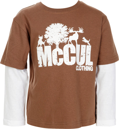 Boys Chocolate Brown Double Sleeve Top with McCul Front Flock Print