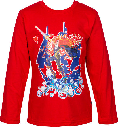 Girls Red Long Sleeve Top with Pirate Queen Full Colour Print