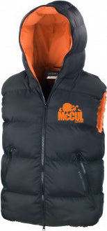 Adults Black Dax Down Sleeveless Puffa Jacket with Orange Contrast Embroidery