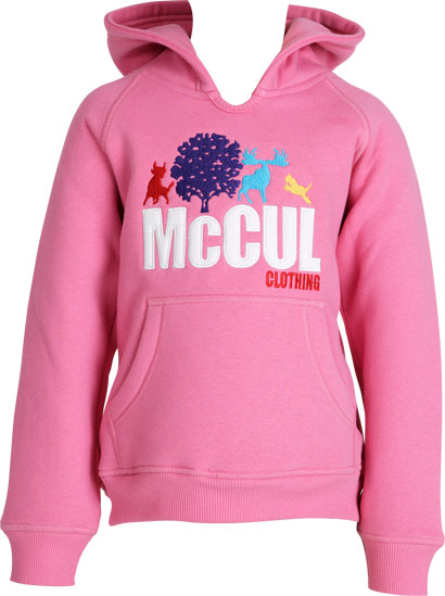 Girls Pink Fleece Hoody with Multi Colour McCul Embroidered Logo