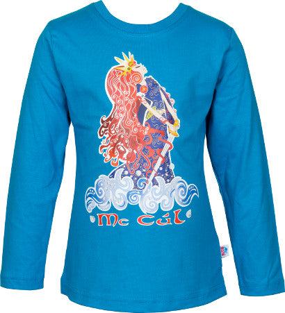 Girls Electric Blue Long Sleeve Top with Pirate Queen Full Colour Print